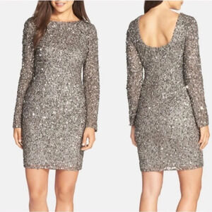 Adrianna Papell Long Sleeved Mini‎ Sequin Dress